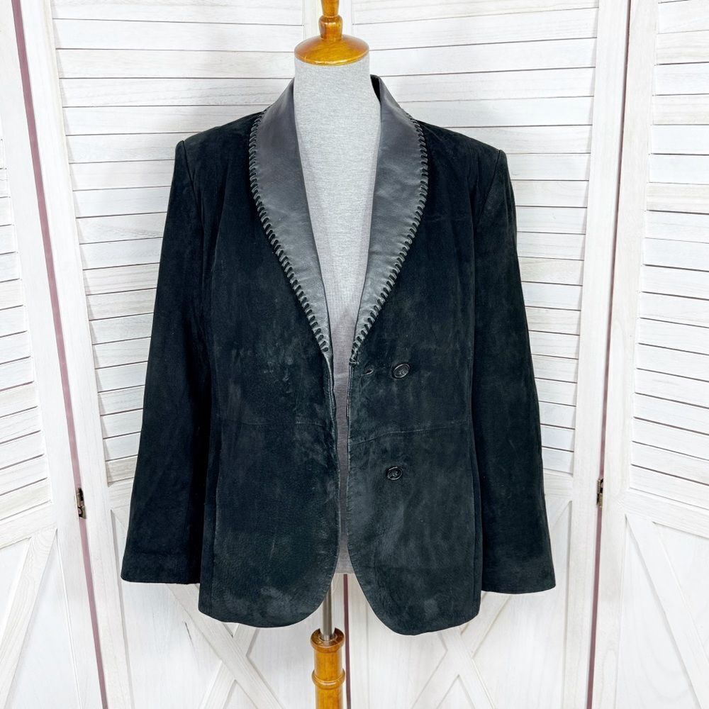 Terry Lewis Vintage‎ Suede Blazer Jacket Black Medium Leather Collar
